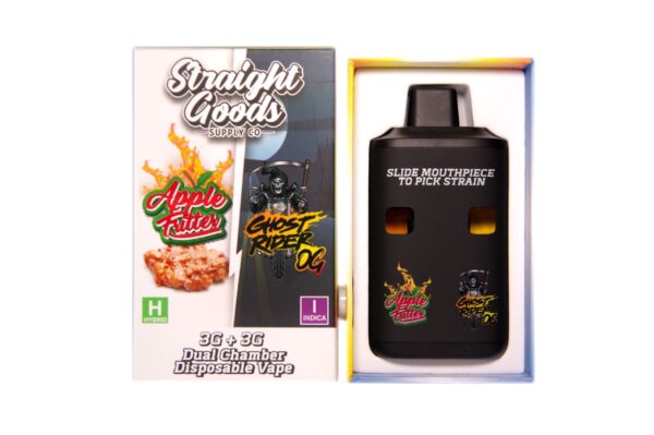 Straight Goods Supply Co. 6 Gram Dual Chamber Disposable Vapes – Apple Fritter + Ghost Rider OG THC Distillate