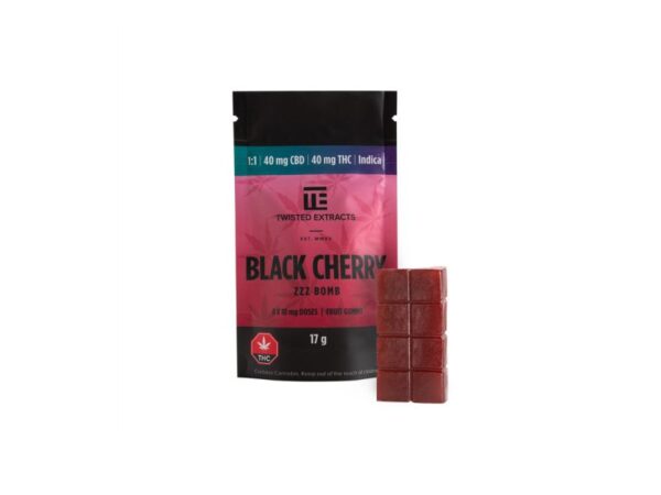 Twisted Extracts Jelly Bombs 1:1 40mg THC + 40mg CBD – Black Cherry (Indica)